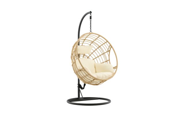 Imagine Viga - Hanging Chair Round - Black Frame / Natur Wicker / Offwhite Cushion