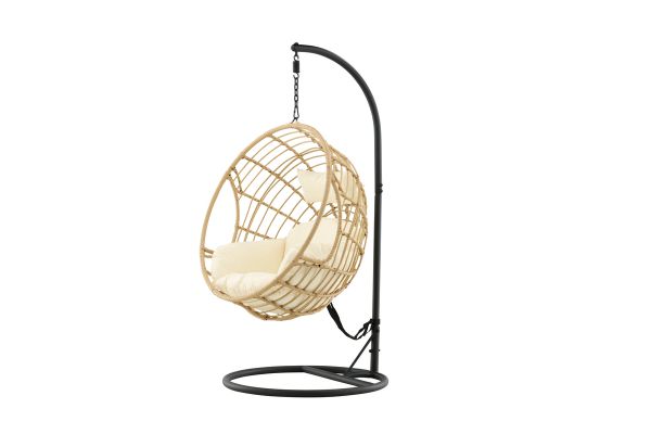 Imagine Viga - Hanging Chair Round - Black Frame / Natur Wicker / Offwhite Cushion