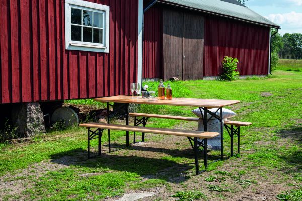 Imagine Guniess - Foldable Table + benches - Black / Wood