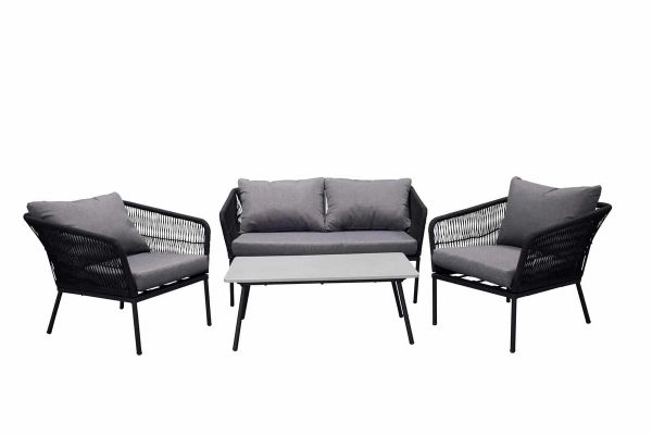 Imagine Lindos Sofa Set - Black Alu / Black Rope / Grey Cushions