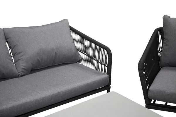 Imagine Lindos Sofa Set - Black Alu / Black Rope / Grey Cushions