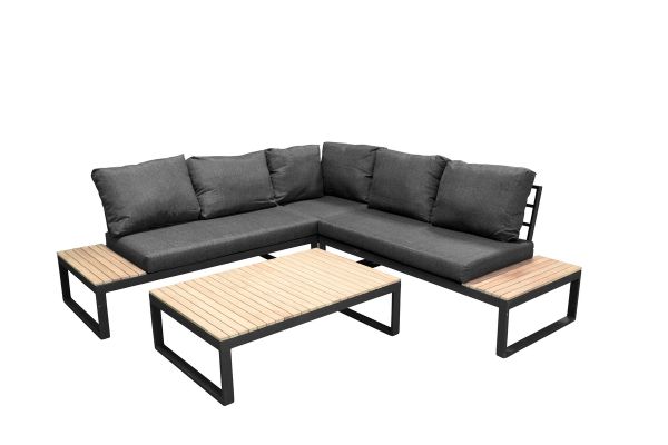 Imagine Panama Corner Sofa - Black Alu / Grey Cushions / Acacia