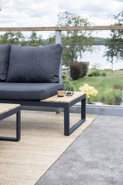 Imagine Panama Corner Sofa - Black Alu / Grey Cushions / Acacia