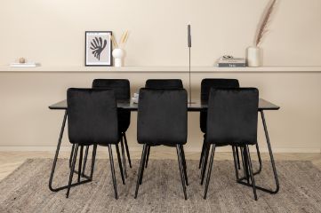 Imagine Petra Dining Table - Black / Black Veneer+Windu Lyx Chair - Black / Black Velvet_6