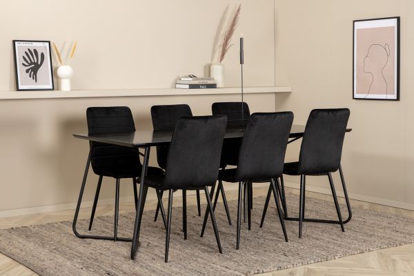 Imagine Petra Dining Table - Black / Black Veneer+Windu Lyx Chair - Black / Black Velvet_6