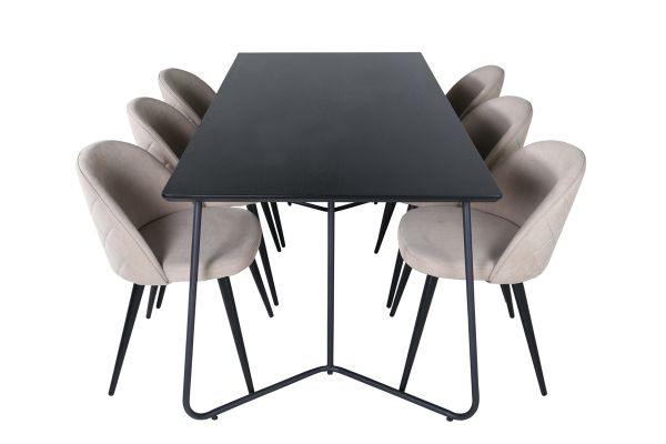 Imagine Petra Dining Table - Black / Black Veneer+Velvet Stitches Chair - Black / Beige Fabric (Polyester linen )_6