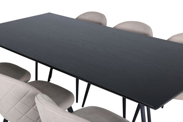 Imagine Petra Dining Table - Black / Black Veneer+Velvet Stitches Chair - Black / Beige Fabric (Polyester linen )_6