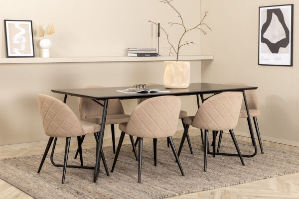 Imagine Petra Dining Table - Black / Black Veneer+Velvet Stitches Chair - Black / Beige Fabric (Polyester linen )_6