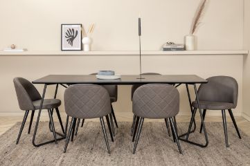 Imagine Petra Dining Table - Black / Black Veneer+Velvet Stitches Chair - Black / Grey Micro Fibre_6