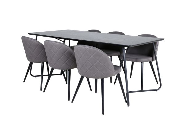 Imagine Petra Dining Table - Black / Black Veneer+Velvet Stitches Chair - Black / Grey Micro Fibre_6