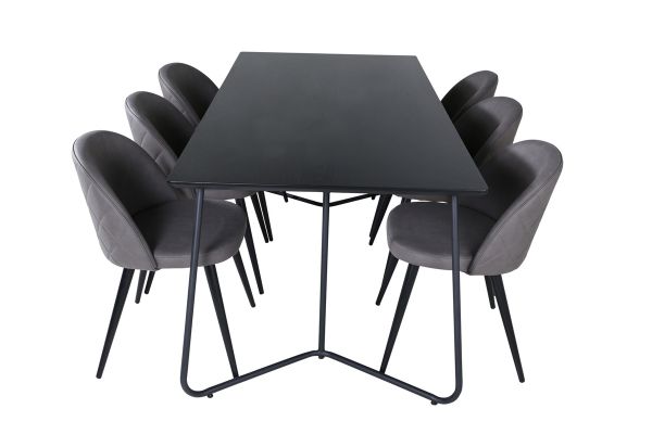 Imagine Petra Dining Table - Black / Black Veneer+Velvet Stitches Chair - Black / Grey Micro Fibre_6