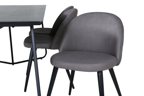 Imagine Petra Dining Table - Black / Black Veneer+Velvet Stitches Chair - Black / Grey Micro Fibre_6