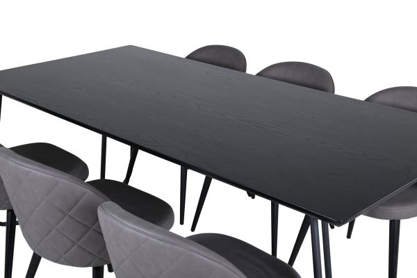 Imagine Petra Dining Table - Black / Black Veneer+Velvet Stitches Chair - Black / Grey Micro Fibre_6