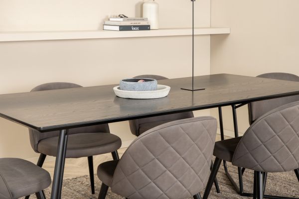 Imagine Petra Dining Table - Black / Black Veneer+Velvet Stitches Chair - Black / Grey Micro Fibre_6