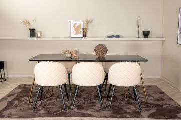 Imagine Petra Dining Table , Distressed Copper Black Veneer+Velvet Stitches Chair , Black Beige Velvet_6