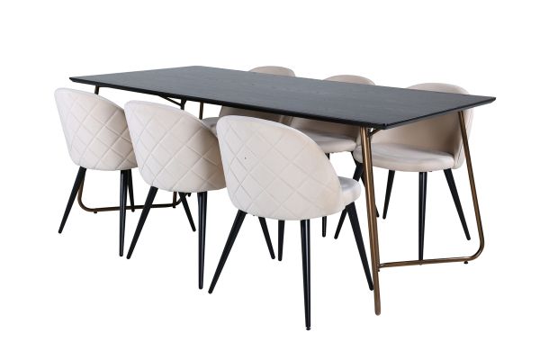 Imagine Petra Dining Table , Distressed Copper Black Veneer+Velvet Stitches Chair , Black Beige Velvet_6