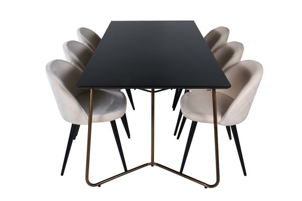 Imagine Petra Dining Table , Distressed Copper Black Veneer+Velvet Stitches Chair , Black Beige Velvet_6