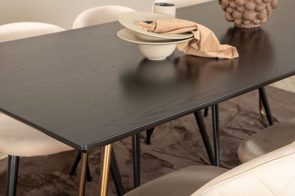 Imagine Petra Dining Table , Distressed Copper Black Veneer+Velvet Stitches Chair , Black Beige Velvet_6