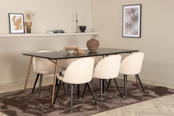 Imagine Petra Dining Table , Distressed Copper Black Veneer+Velvet Stitches Chair , Black Beige Velvet_6