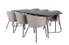 Imagine Petra Dining Table , Distressed Copper Black Veneer+Berit Chair , Black Beige Fabric (Polyester linen )_6