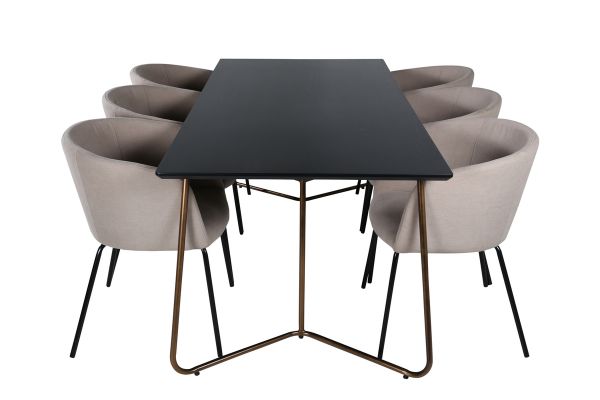 Imagine Petra Dining Table , Distressed Copper Black Veneer+Berit Chair , Black Beige Fabric (Polyester linen )_6