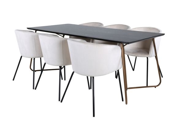 Imagine Petra Dining Table , Distressed Copper Black Veneer+Berit Chair , Black Beige Velvet_6