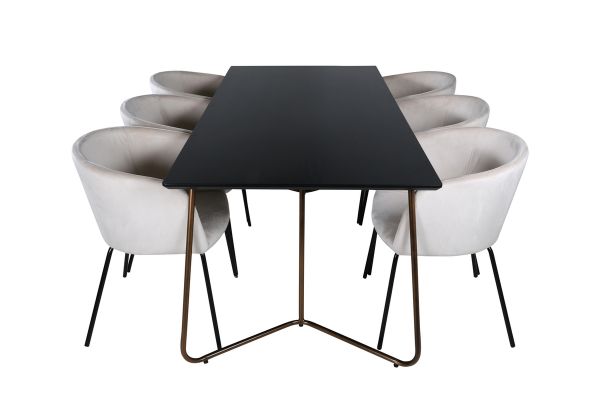 Imagine Petra Dining Table , Distressed Copper Black Veneer+Berit Chair , Black Beige Velvet_6