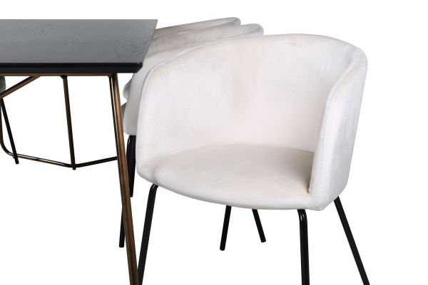 Imagine Petra Dining Table , Distressed Copper Black Veneer+Berit Chair , Black Beige Velvet_6