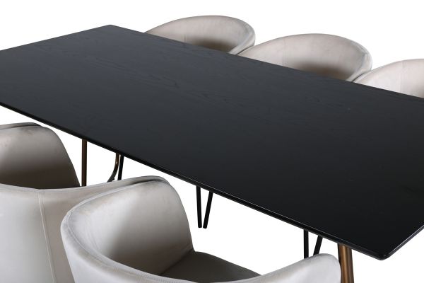 Imagine Petra Dining Table , Distressed Copper Black Veneer+Berit Chair , Black Beige Velvet_6