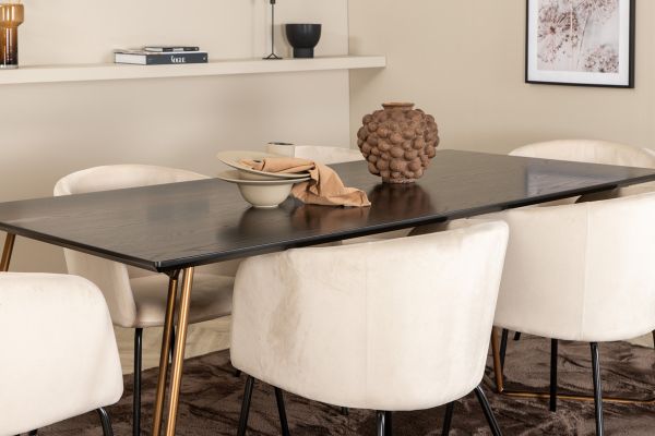 Imagine Petra Dining Table , Distressed Copper Black Veneer+Berit Chair , Black Beige Velvet_6