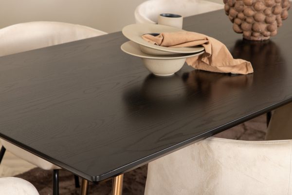 Imagine Petra Dining Table , Distressed Copper Black Veneer+Berit Chair , Black Beige Velvet_6