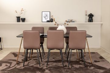 Imagine Petra Dining Table , Distressed Copper Black Veneer+Windu Lyx Chair , Black Brown Micro Fibre_6