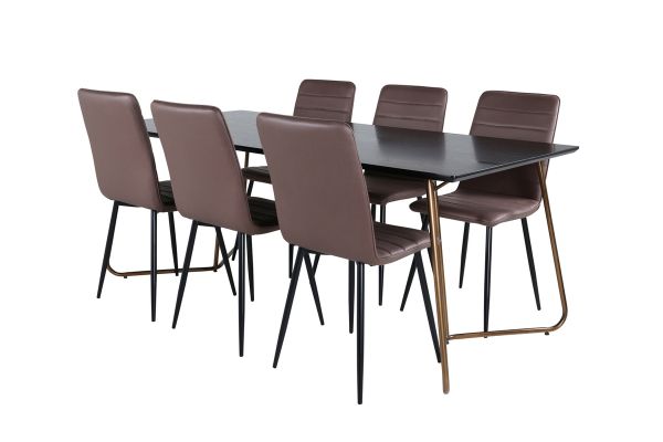 Imagine Petra Dining Table , Distressed Copper Black Veneer+Windu Lyx Chair , Black Brown Micro Fibre_6