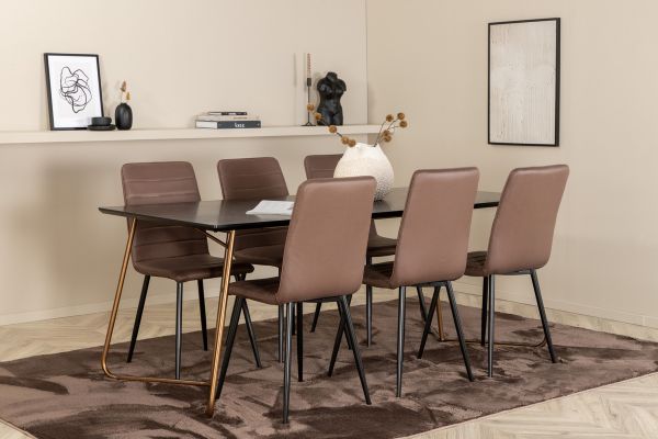 Imagine Petra Dining Table , Distressed Copper Black Veneer+Windu Lyx Chair , Black Brown Micro Fibre_6