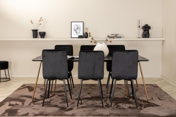 Imagine Petra Dining Table , Distressed Copper Black Veneer+Windu Lyx Chair , Black Black Velvet_6