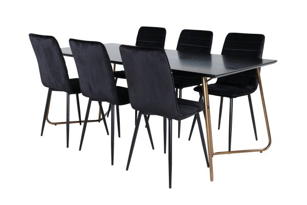 Imagine Petra Dining Table , Distressed Copper Black Veneer+Windu Lyx Chair , Black Black Velvet_6