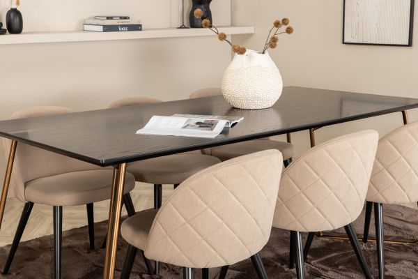 Imagine Petra Dining Table , Distressed Copper Black Veneer+Velvet Stitches Chair , Black Beige Fabric (Polyester linen )_6