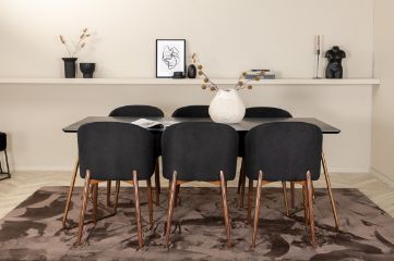 Imagine Petra Dining Table , Distressed Copper Black Veneer+Arch Dining Chair , Walnut Legs , Black Fabric_6