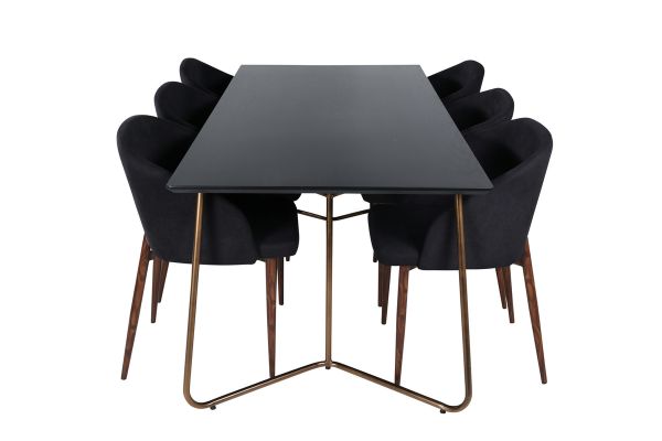 Imagine Petra Dining Table , Distressed Copper Black Veneer+Arch Dining Chair , Walnut Legs , Black Fabric_6