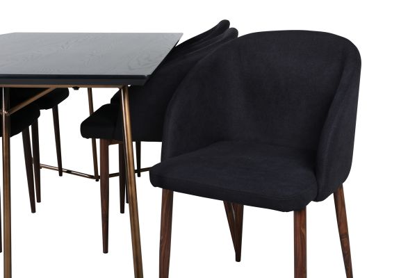 Imagine Petra Dining Table , Distressed Copper Black Veneer+Arch Dining Chair , Walnut Legs , Black Fabric_6