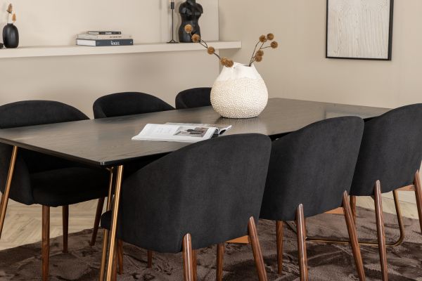 Imagine Petra Dining Table , Distressed Copper Black Veneer+Arch Dining Chair , Walnut Legs , Black Fabric_6