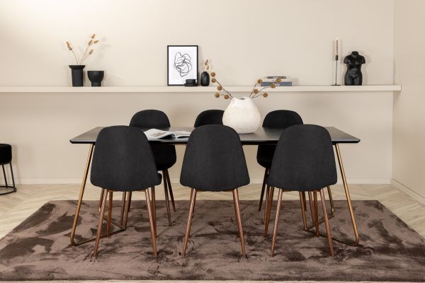 Imagine Petra Dining Table , Distressed Copper Black Veneer+Polar Dining Chair , Walnut Legs , Black Fabric_6