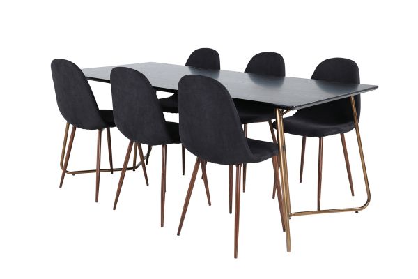 Imagine Petra Dining Table , Distressed Copper Black Veneer+Polar Dining Chair , Walnut Legs , Black Fabric_6