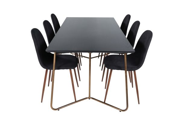 Imagine Petra Dining Table , Distressed Copper Black Veneer+Polar Dining Chair , Walnut Legs , Black Fabric_6