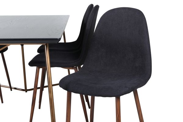 Imagine Petra Dining Table , Distressed Copper Black Veneer+Polar Dining Chair , Walnut Legs , Black Fabric_6