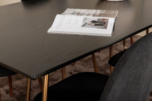 Imagine Petra Dining Table , Distressed Copper Black Veneer+Polar Dining Chair , Walnut Legs , Black Fabric_6