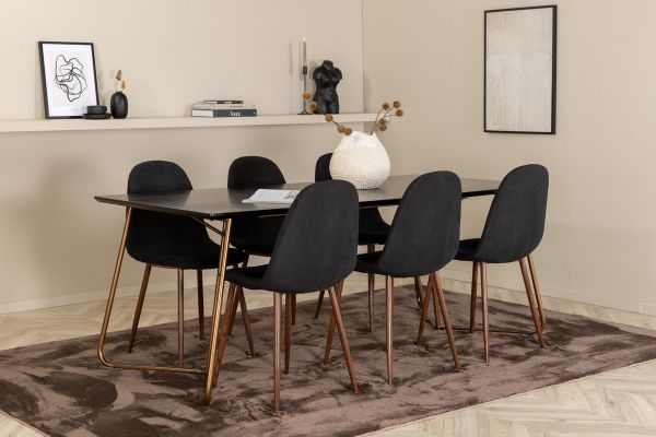 Imagine Petra Dining Table , Distressed Copper Black Veneer+Polar Dining Chair , Walnut Legs , Black Fabric_6