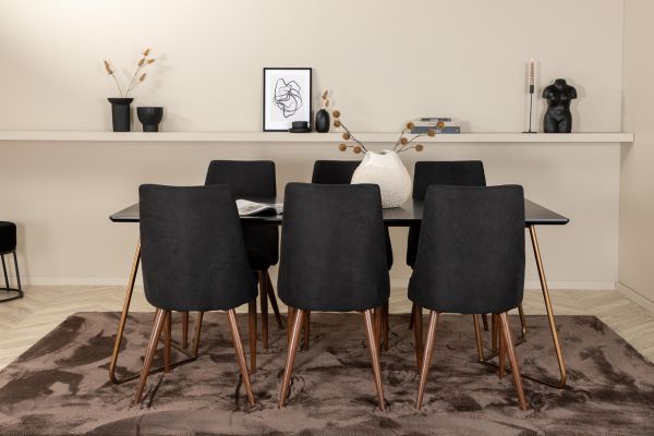 Imagine Petra Dining Table , Distressed Copper Black Veneer+Leone Dining Chair , Walnut legs , Black Fabric_6