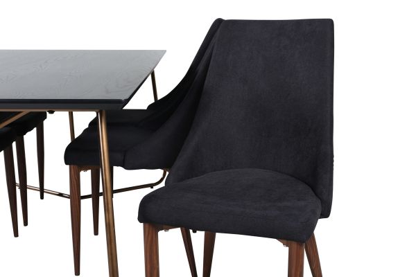 Imagine Petra Dining Table , Distressed Copper Black Veneer+Leone Dining Chair , Walnut legs , Black Fabric_6