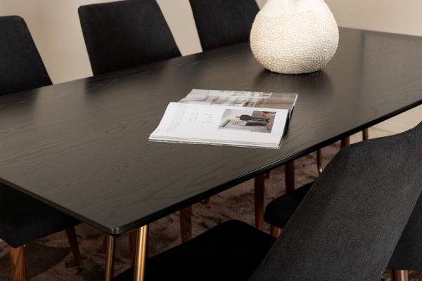 Imagine Petra Dining Table , Distressed Copper Black Veneer+Leone Dining Chair , Walnut legs , Black Fabric_6